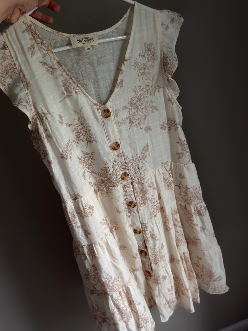 Sadie & Sage Cream and Brown Floral Button-Front Tiered Dress